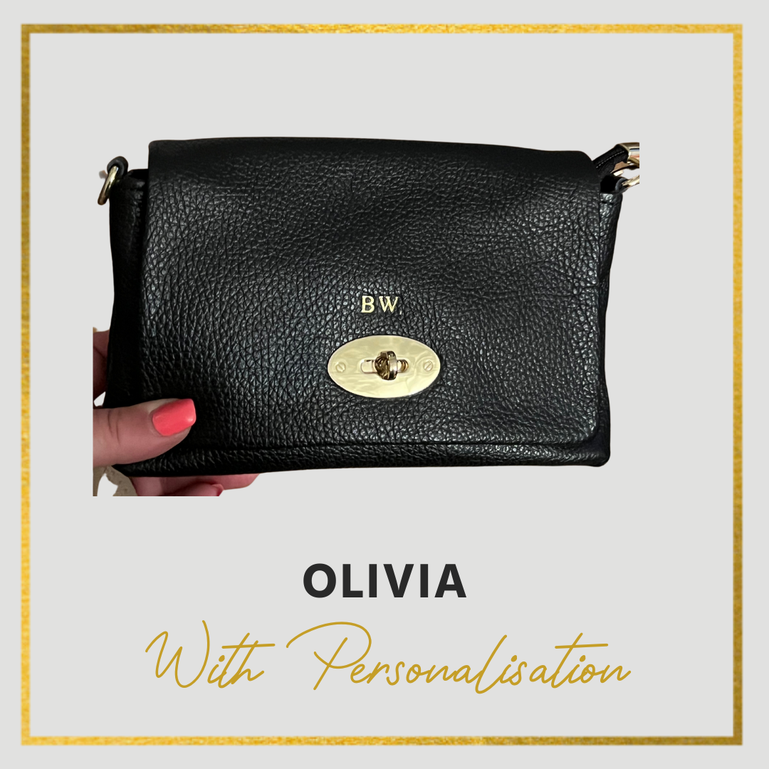 Olivia Leather Handbag, Flap over with postman lock detail
