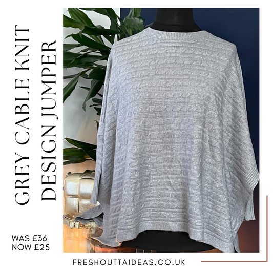 Grey Cable Knit Round Neck Jumper