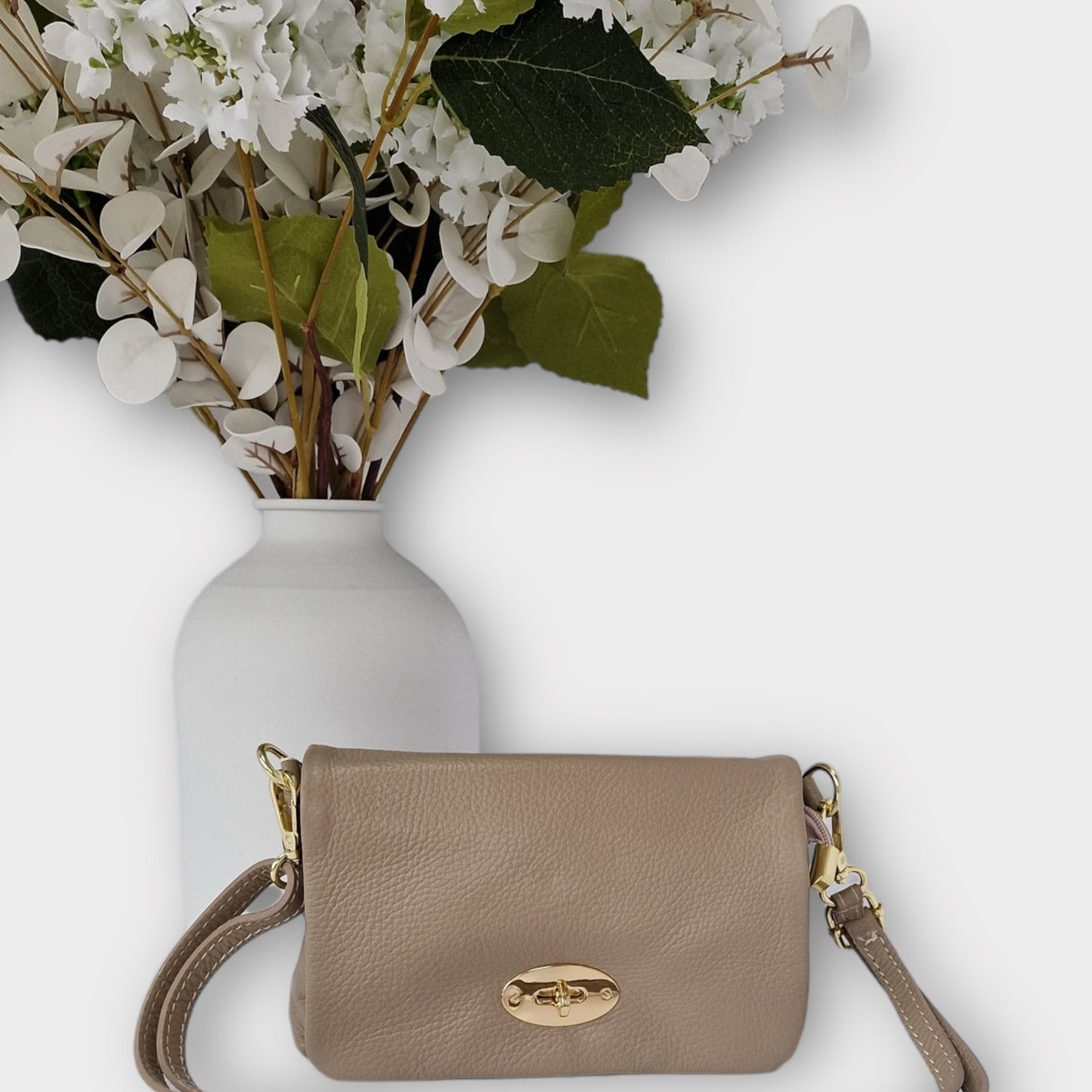 Olivia Leather Handbag, Flap over with postman lock detail
