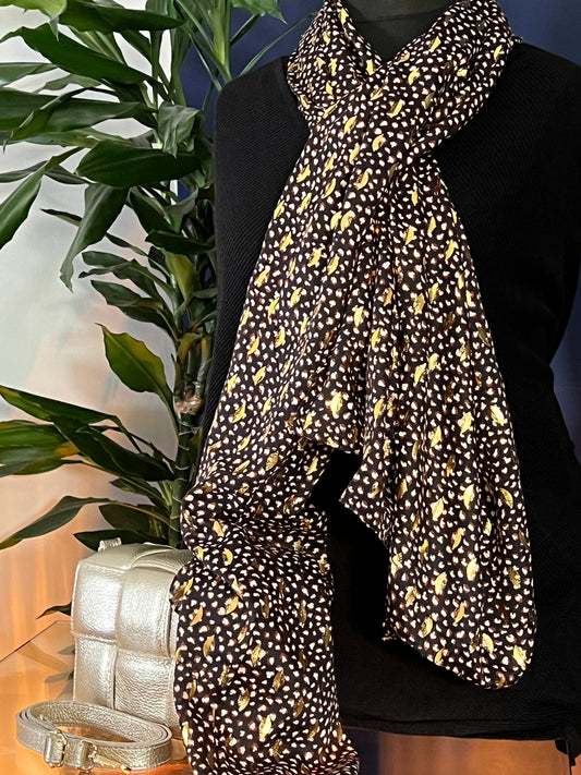 Navy leopard print with gold leaf design - Lightweight Scarf