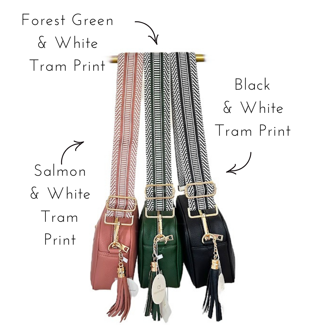 Tram Print Woven Detailed Bag Straps