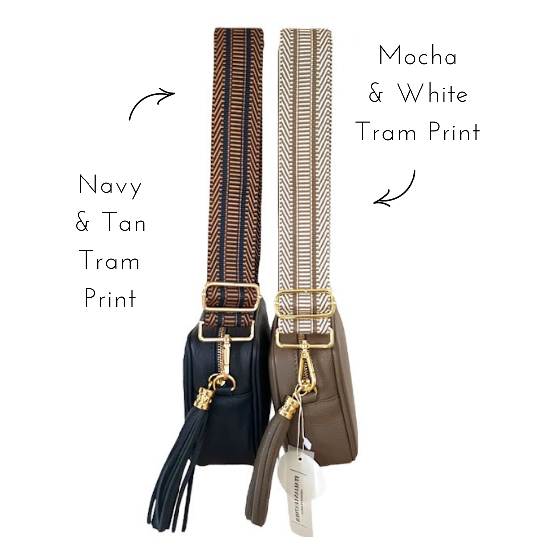 Tram Print Woven Detailed Bag Straps