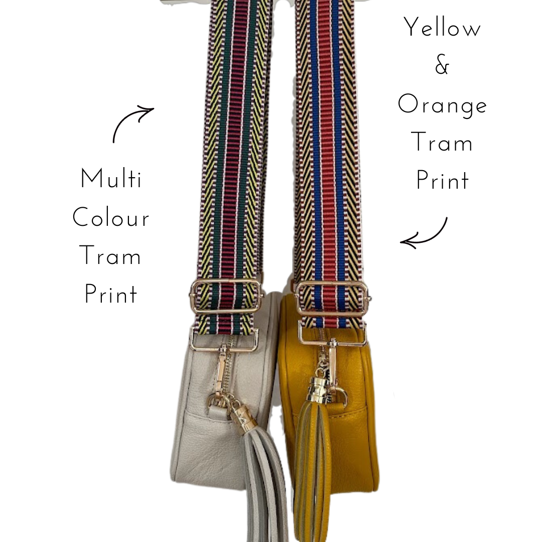 Tram Print Woven Detailed Bag Straps