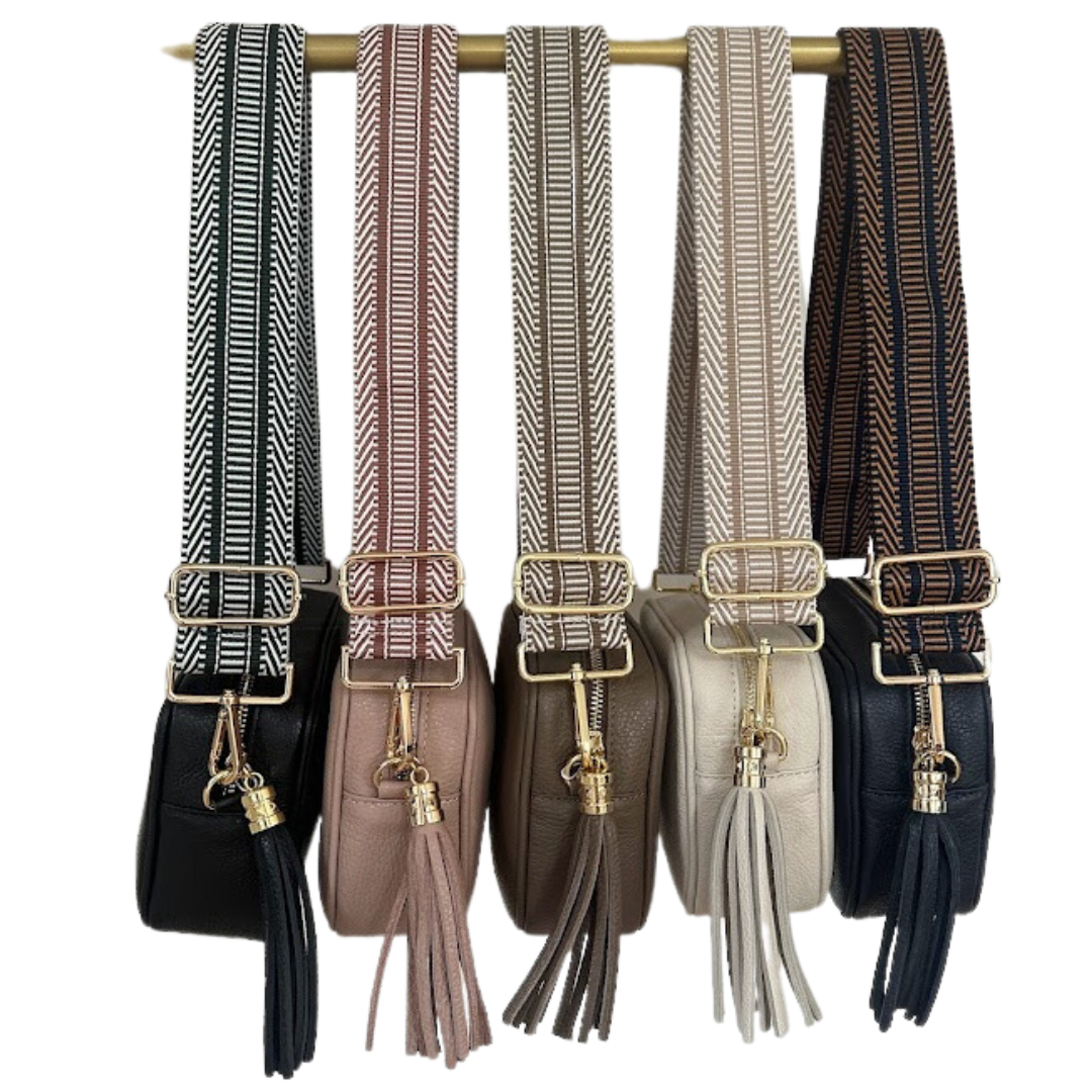 Tram Print Woven Detailed Bag Straps