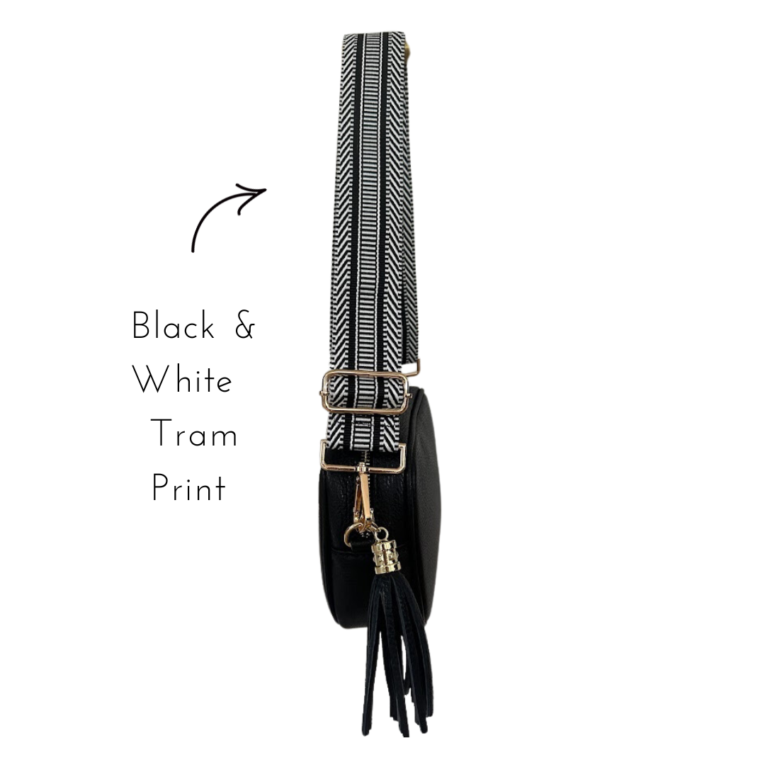 Tram Print Woven Detailed Bag Straps