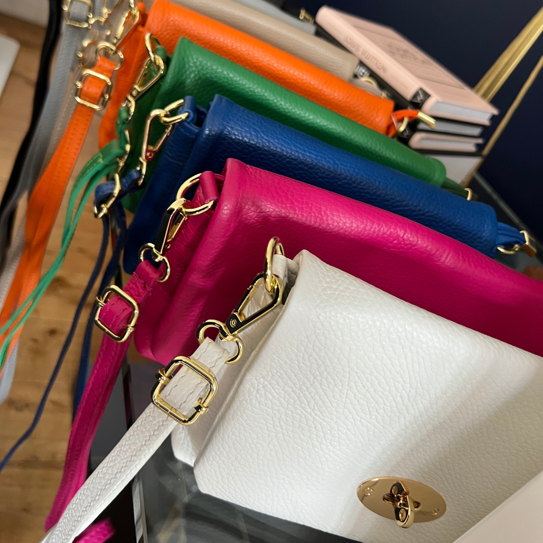 Olivia Leather Handbag, Flap over with postman lock detail
