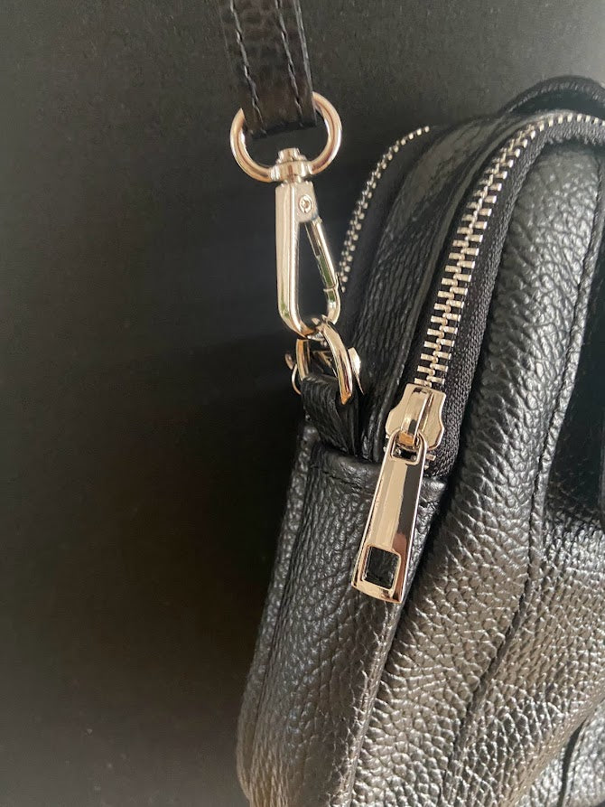 Leather Crossbody Phone/ Pouch Bag - Black