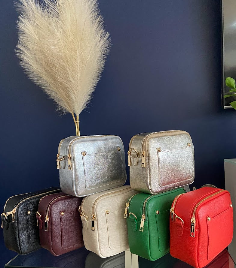 Mabel -Double Zipped Crossbody Leather Bag