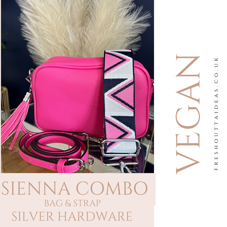 Sienna Vegan Crossbody Bag- with matching 2 straps and silver