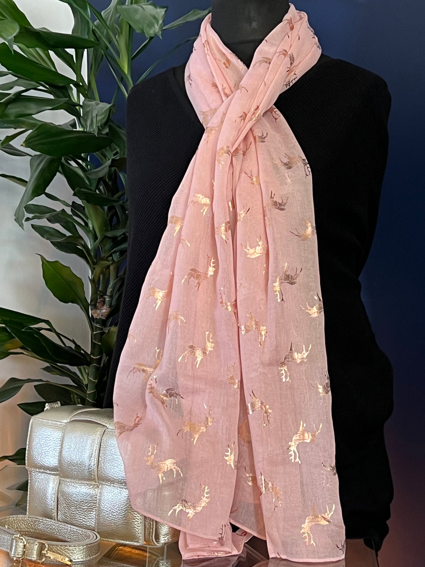Rose pink with rose gold stag detail - Lightweight Scarf