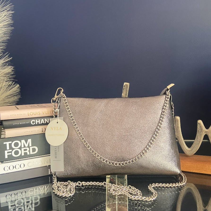 Nyla Leather Chain Clutch / Crossbody -