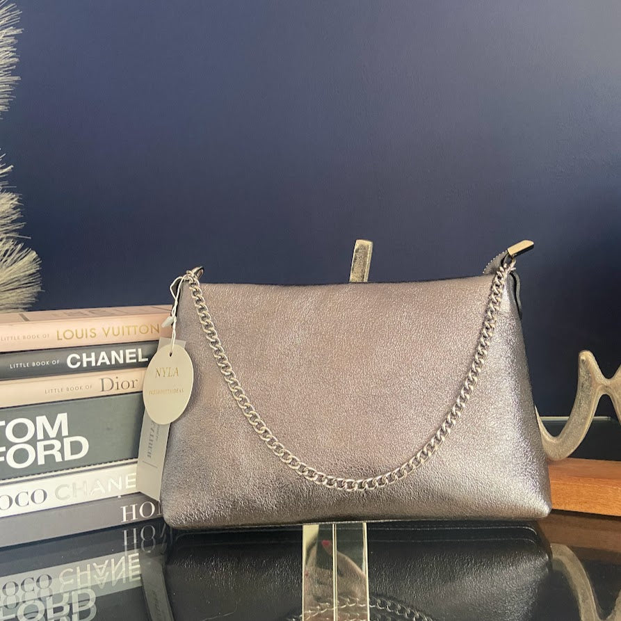 Nyla Leather Chain Clutch / Crossbody -