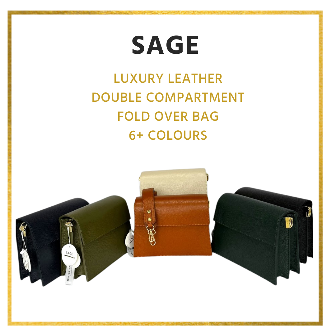 Sage - Luxury Leather Fold Over Double Compartment Crossbody Bag