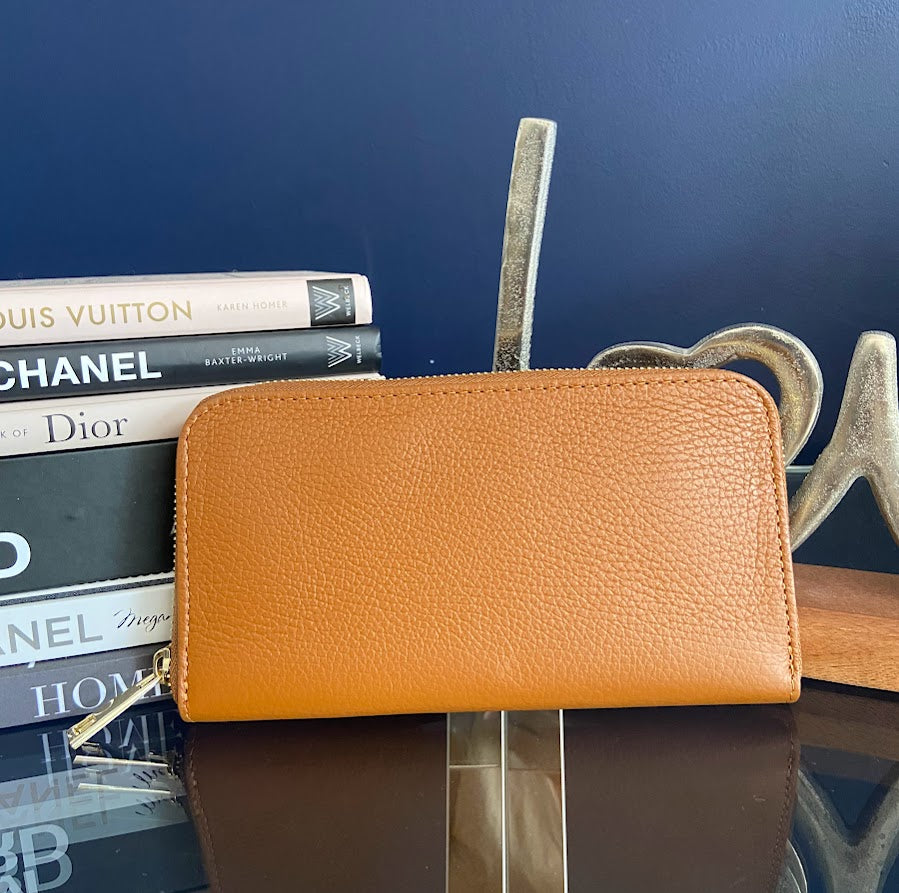Long Leather Zip Round Purse