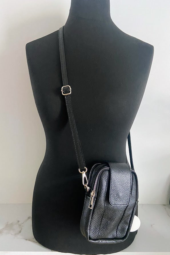 Leather Crossbody Phone/ Pouch Bag - Black