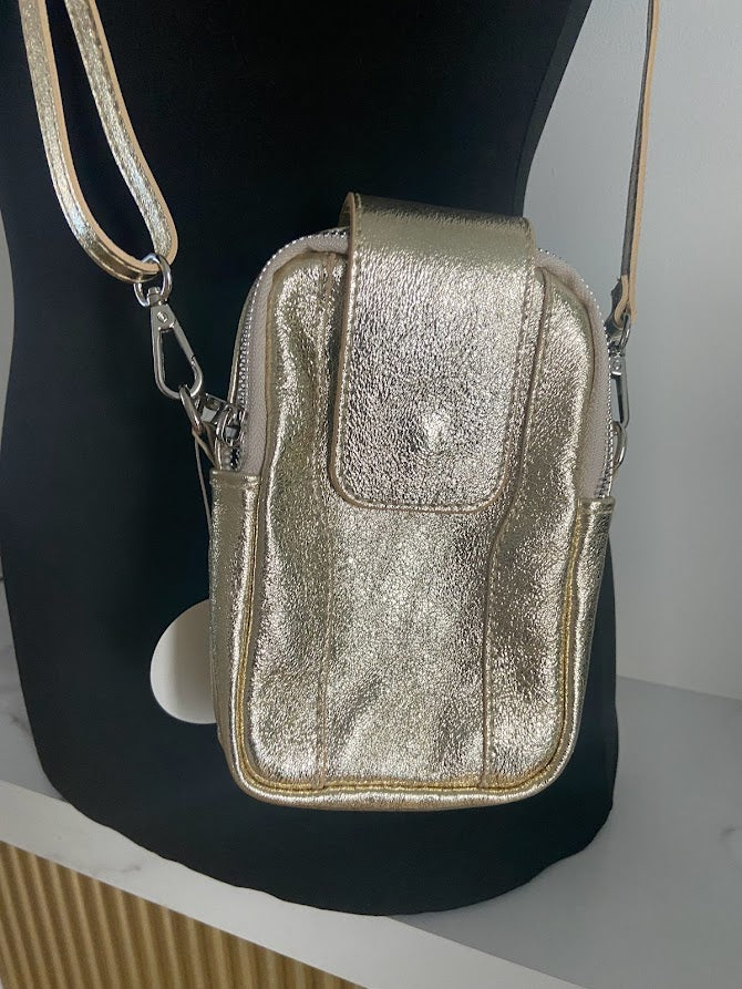 Leather Crossbody Phone/ Pouch Bag - Gold