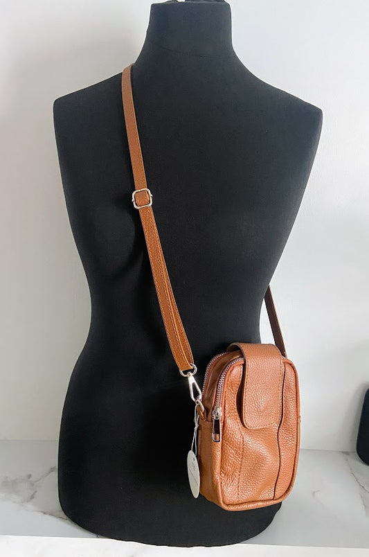 Leather Crossbody Phone/ Pouch Bag - Tan