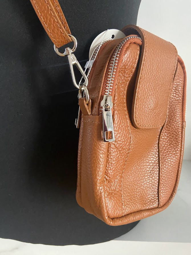 Leather Crossbody Phone/ Pouch Bag - Tan